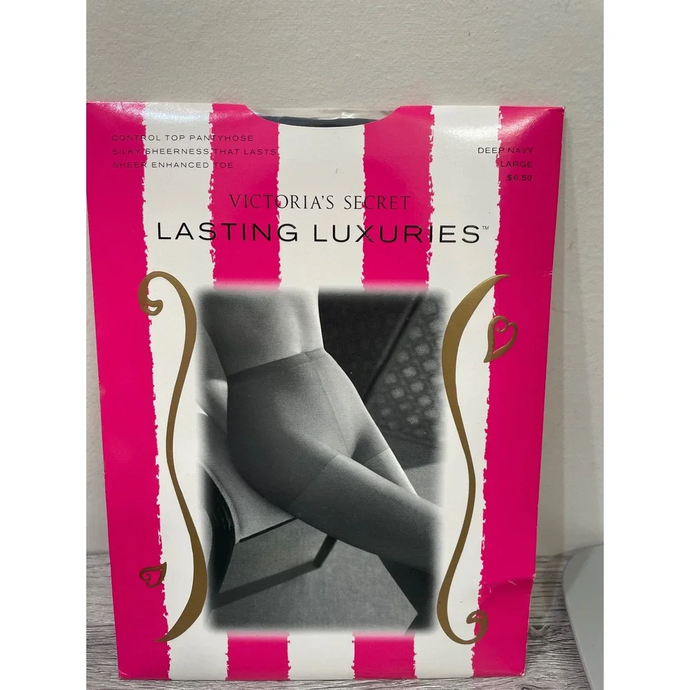Victoria's Secret Lasting Luxuries Control Top Pantyhose Deep Navy Large Vintage